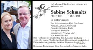 Sabine Pistorius Traueranzeige: Vom Innenminister zum Verteidigungsminister